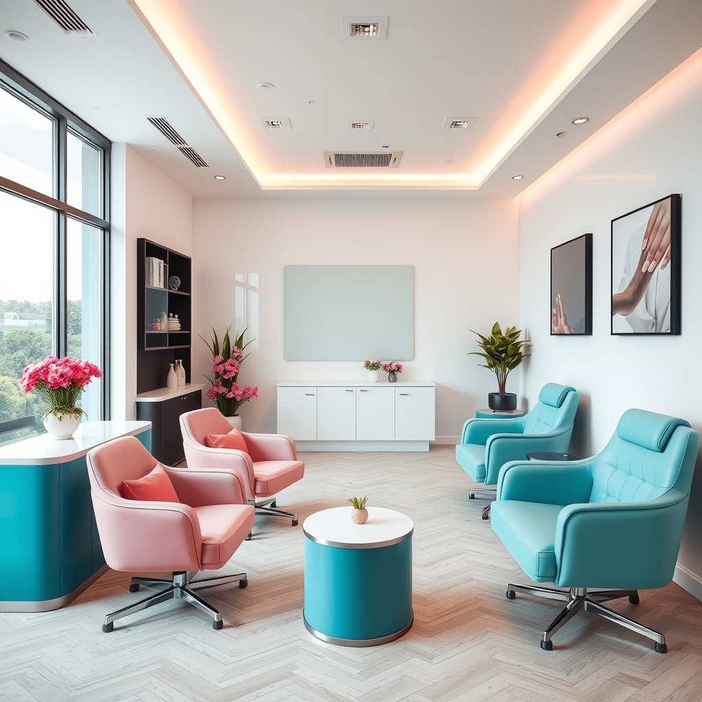 Modern nail service station with teal accents